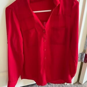 Express Red Buttoned Long Sleeve Blouse